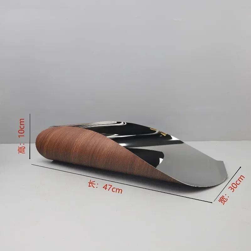 Luxury Geometric Stainless Steel Rolled Edge Silver Storage Tray, Fruit Tray, Bedroom, Study, Desktop Decoration Ornaments